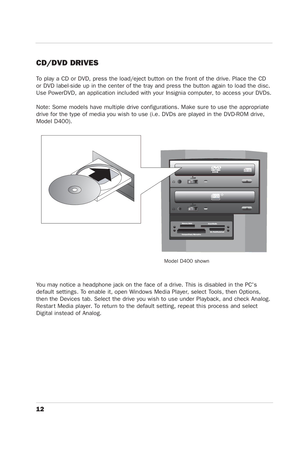 Insignia D400, D300 manual CD/DVD Drives 