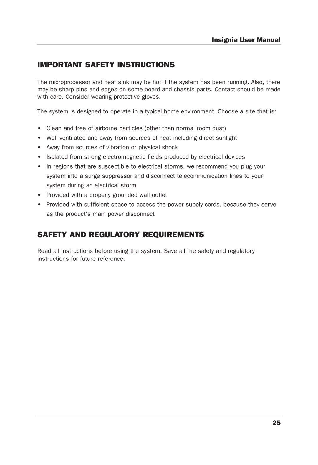 Insignia D300, D400 manual Important Safety Instructions, Safety and Regulatory Requirements 