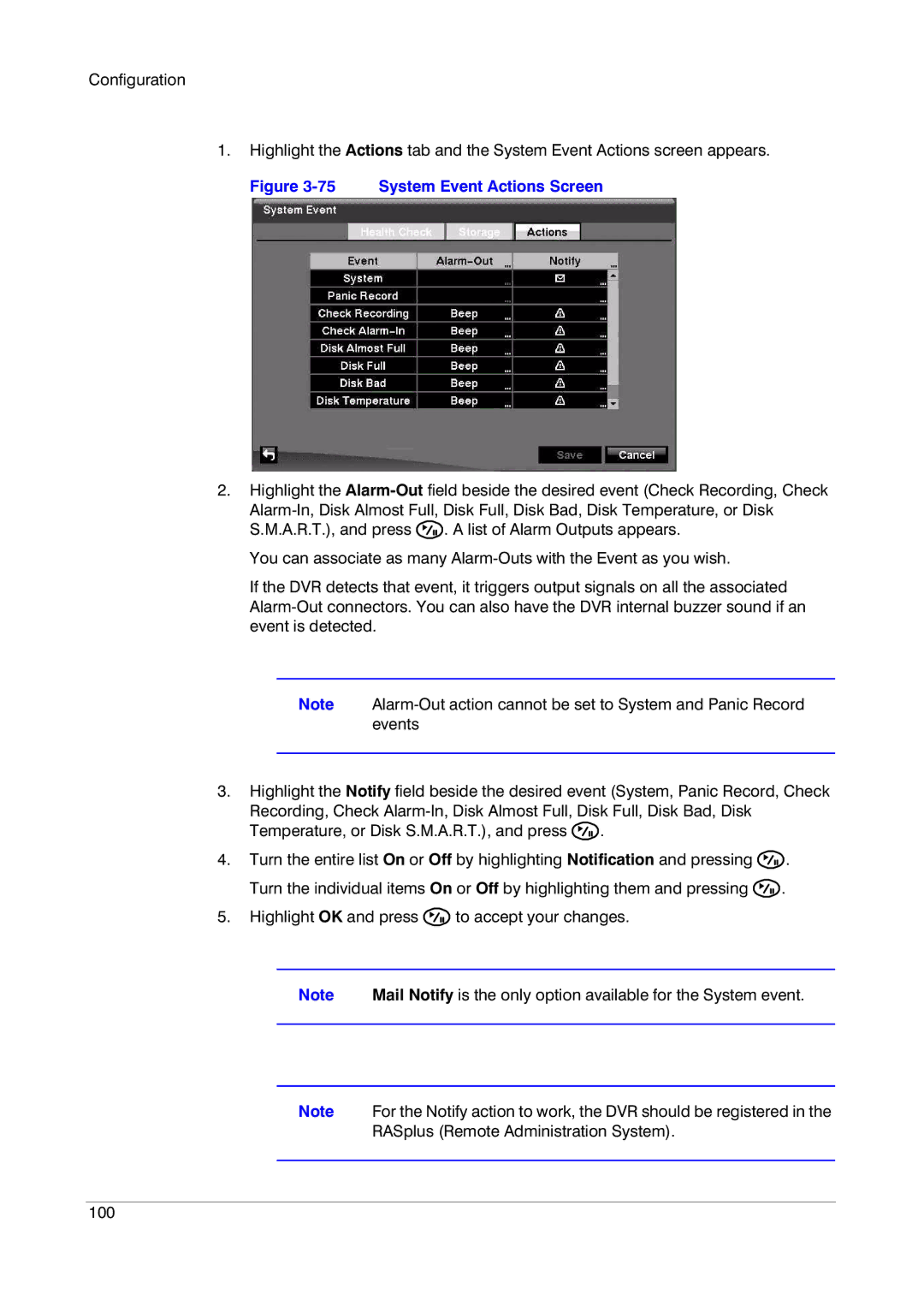 Insignia HRSD16 manual System Event Actions Screen 