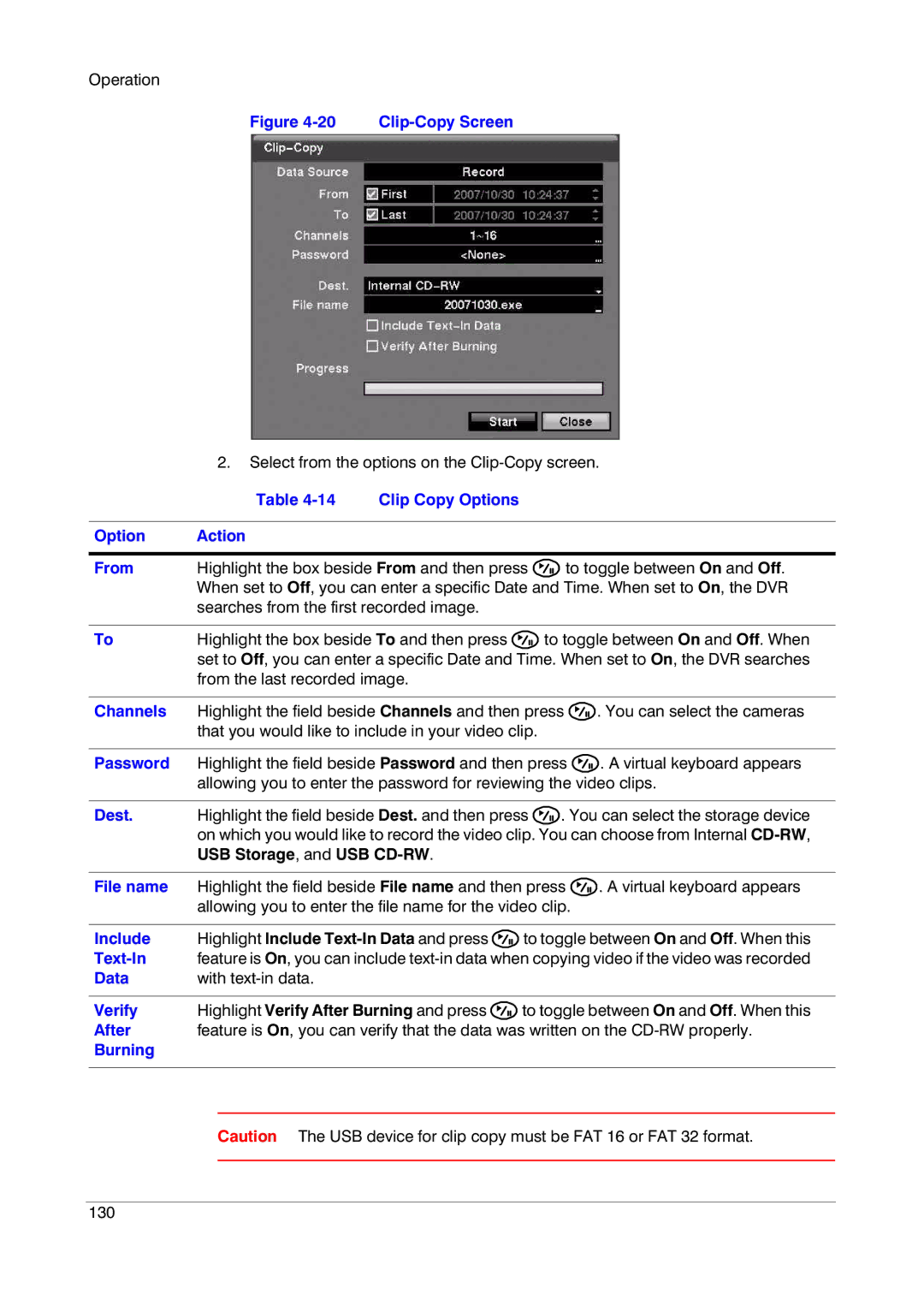 Insignia HRSD16 manual Clip Copy Options Action From, Password, Dest, File name, Include, Data, Verify, After, Burning 