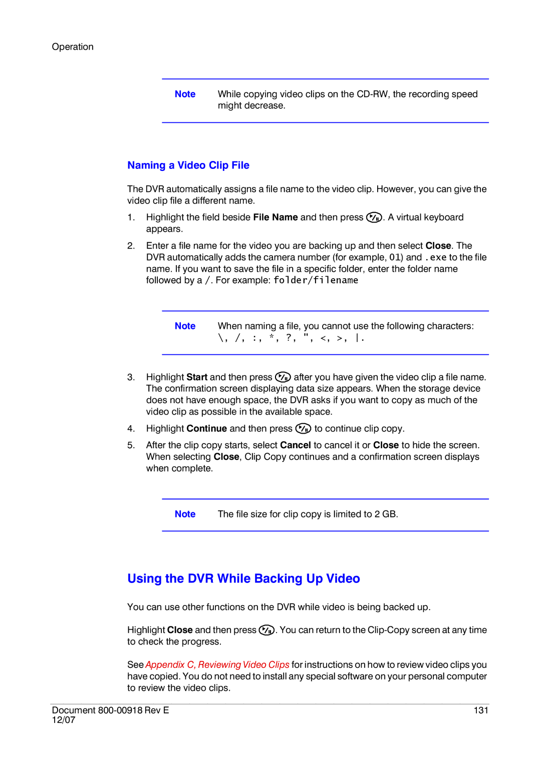 Insignia HRSD16 manual Using the DVR While Backing Up Video, Naming a Video Clip File 