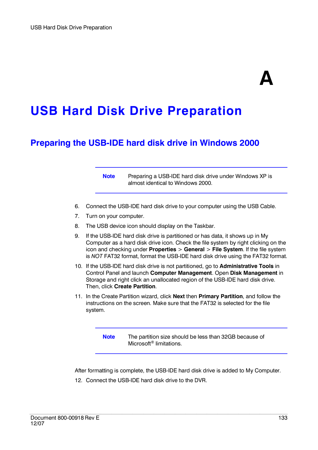 Insignia HRSD16 manual USB Hard Disk Drive Preparation, Preparing the USB-IDE hard disk drive in Windows 