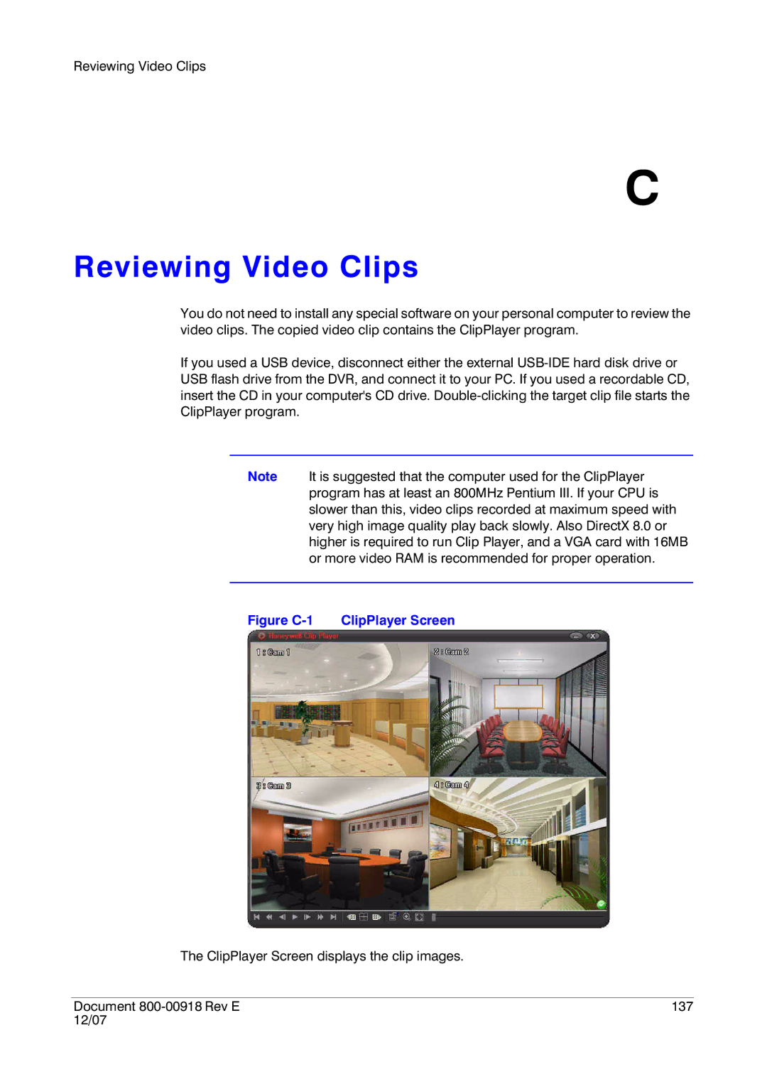 Insignia HRSD16 manual Reviewing Video Clips, Figure C-1 ClipPlayer Screen 