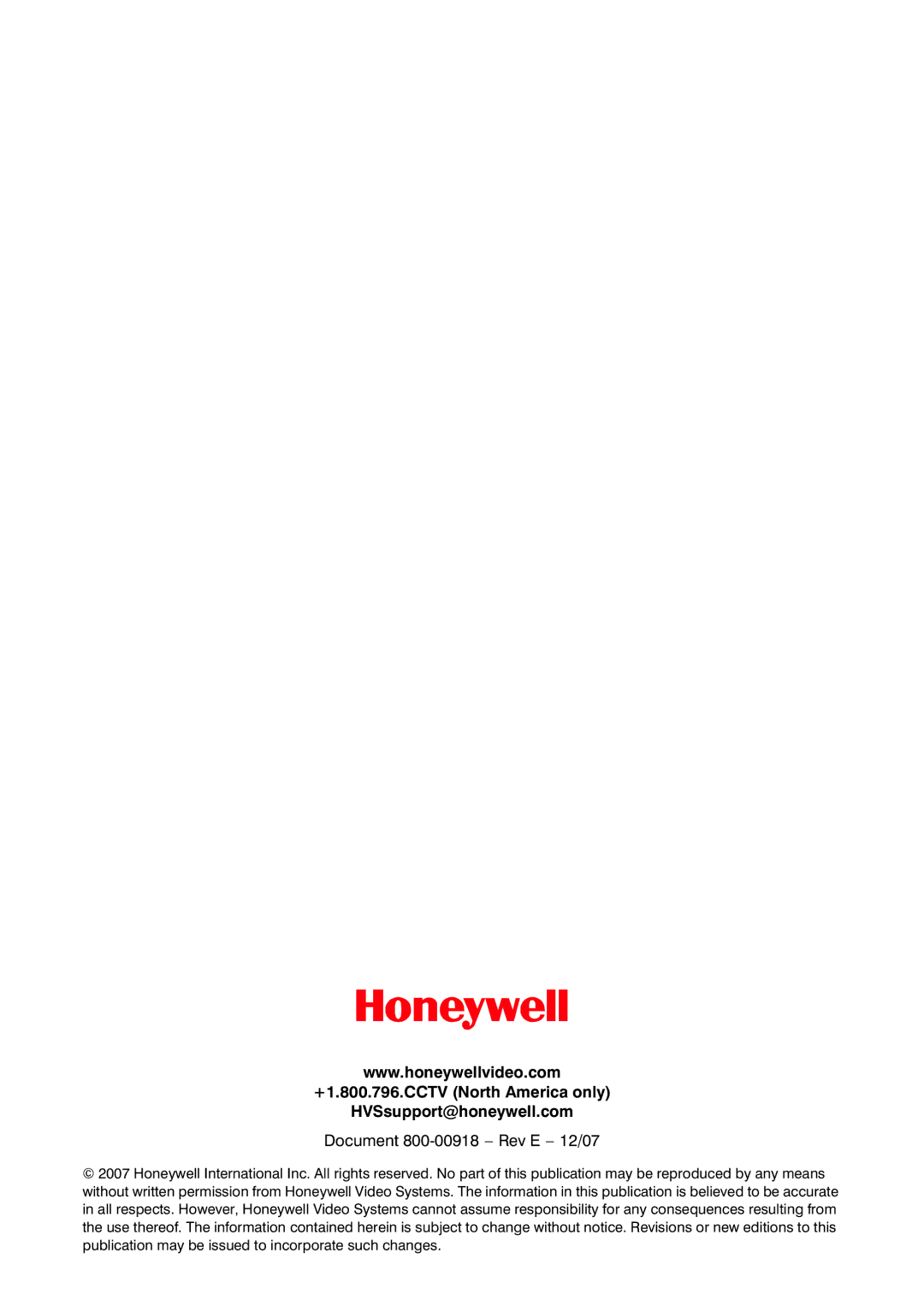 Insignia HRSD16 manual +1.800.796.CCTV North America only HVSsupport@honeywell.com 