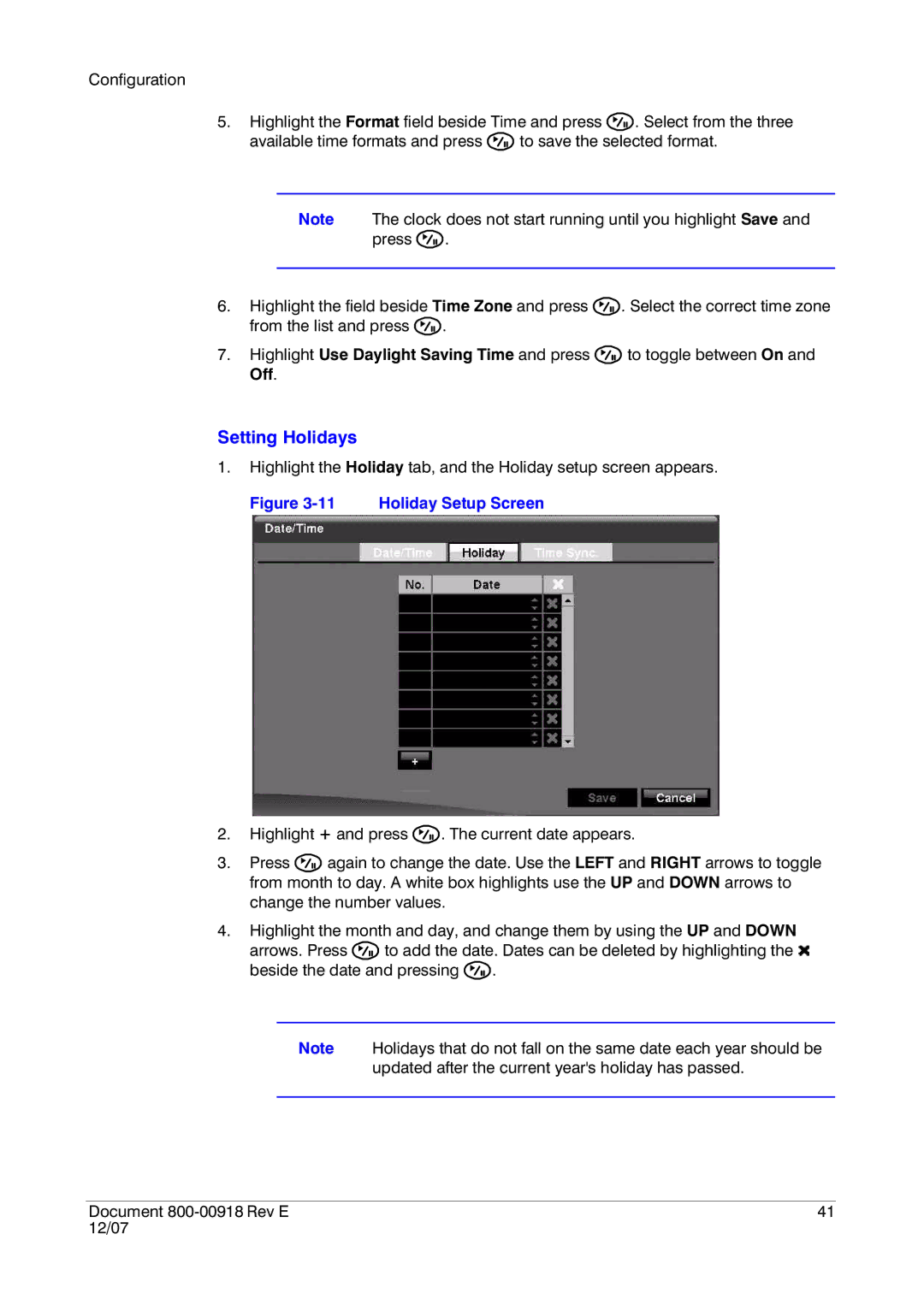 Insignia HRSD16 manual Setting Holidays, Holiday Setup Screen 