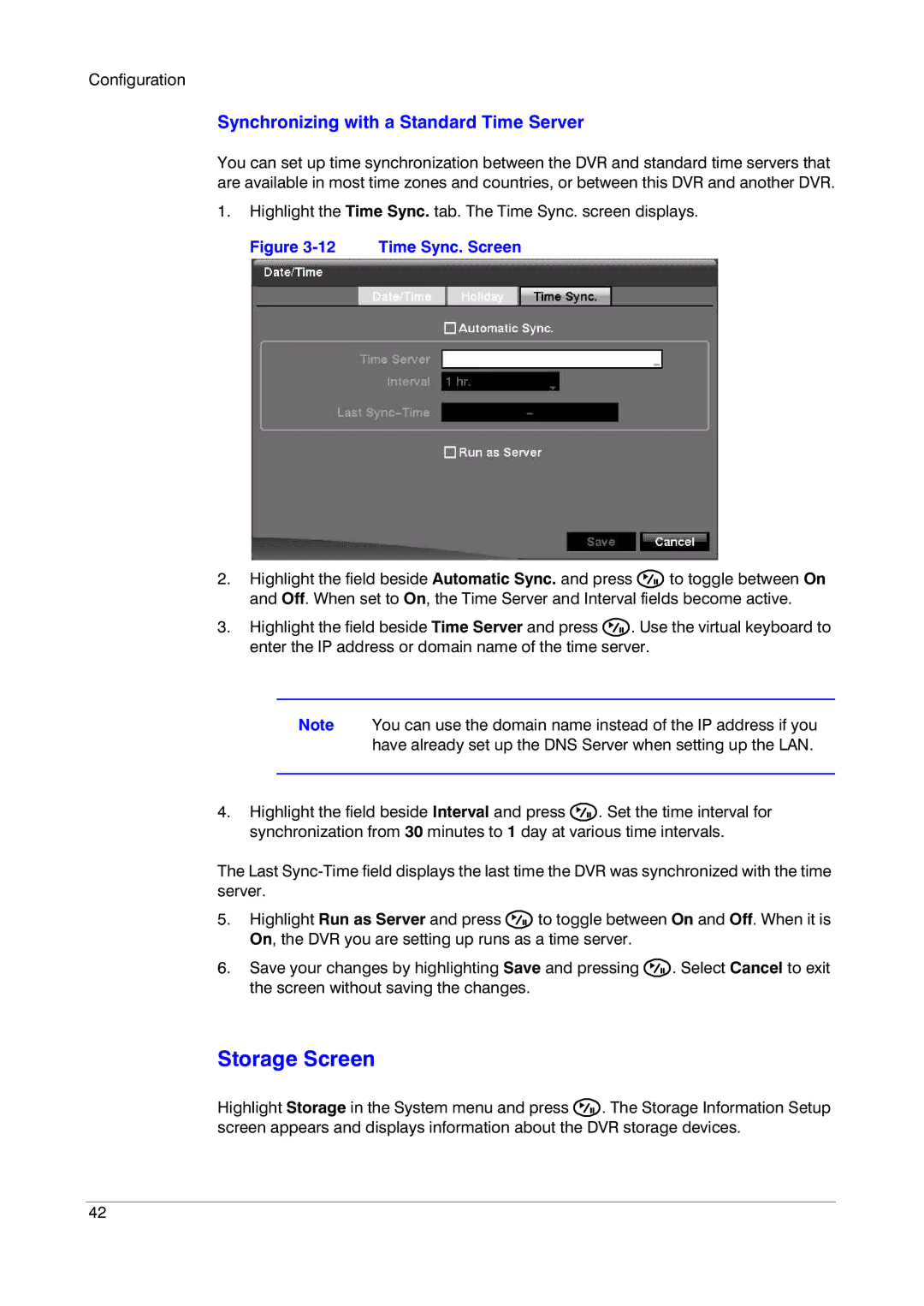 Insignia HRSD16 manual Storage Screen, Synchronizing with a Standard Time Server 