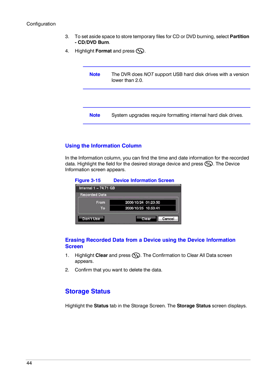 Insignia HRSD16 manual Storage Status, Using the Information Column 