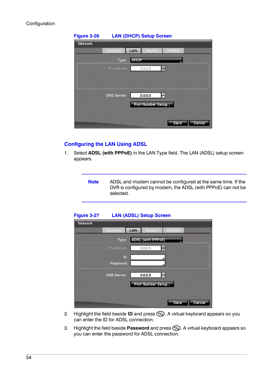 Insignia HRSD16 manual Configuring the LAN Using Adsl, LAN Dhcp Setup Screen 