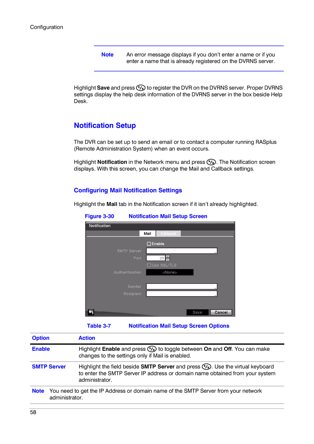 Insignia HRSD16 manual Notification Setup, Configuring Mail Notification Settings 