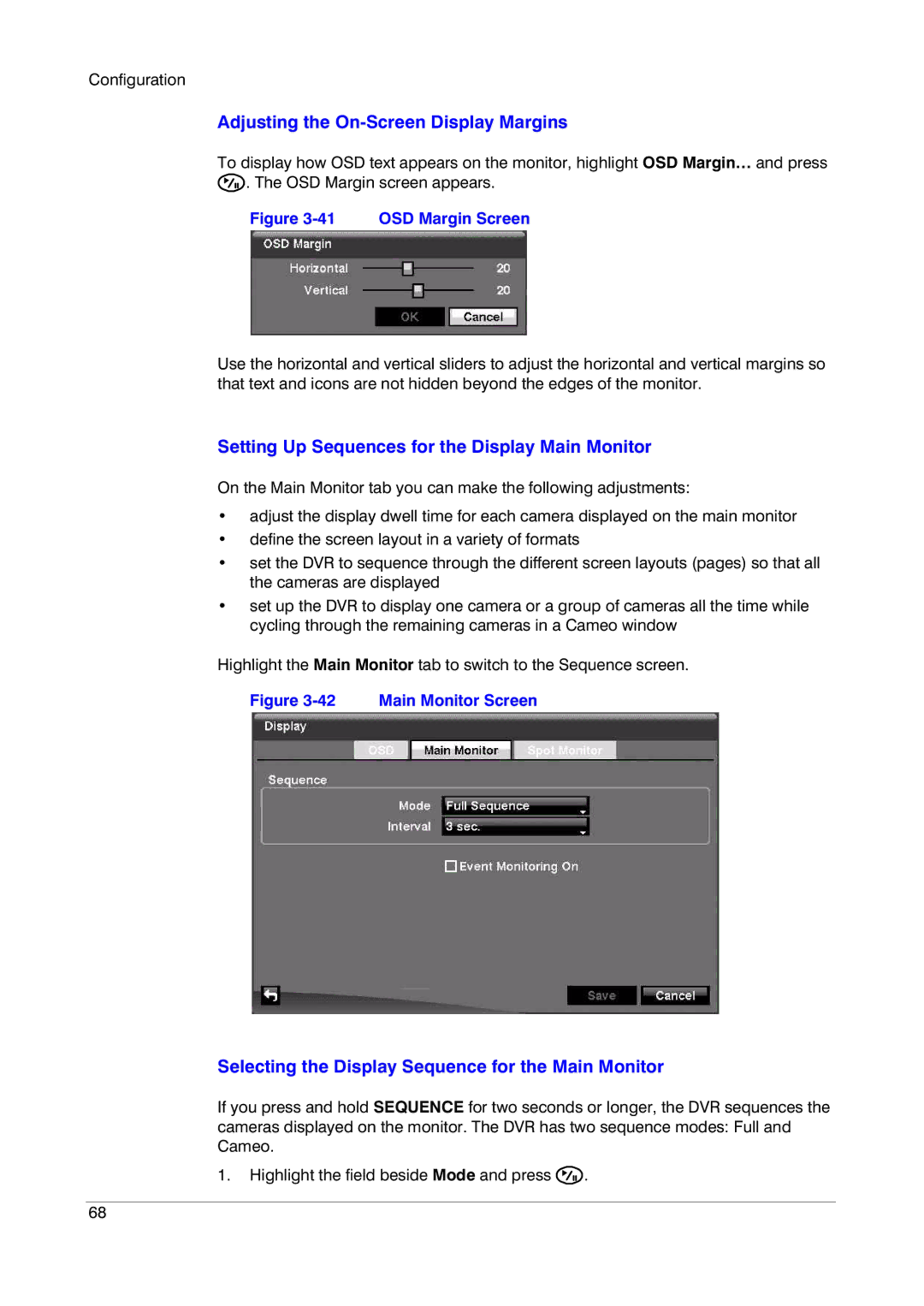 Insignia HRSD16 manual Adjusting the On-Screen Display Margins, Setting Up Sequences for the Display Main Monitor 