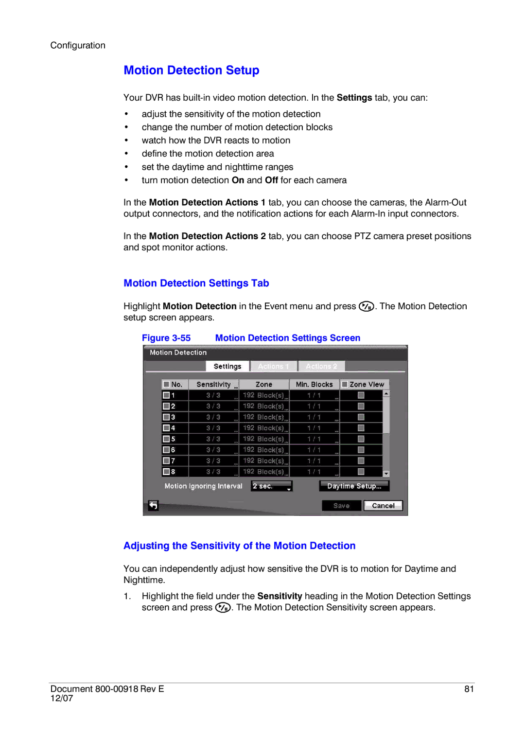 Insignia HRSD16 Motion Detection Setup, Motion Detection Settings Tab, Adjusting the Sensitivity of the Motion Detection 