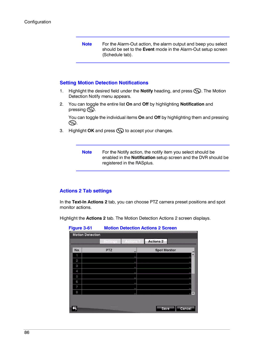 Insignia HRSD16 manual Setting Motion Detection Notifications, Actions 2 Tab settings 