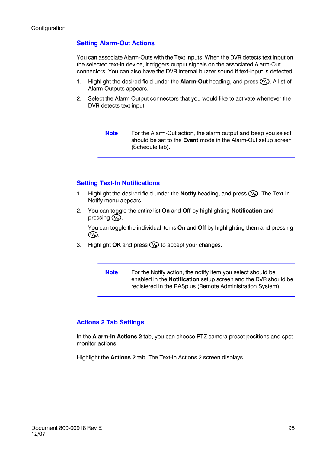 Insignia HRSD16 manual Setting Alarm-Out Actions, Setting Text-In Notifications 