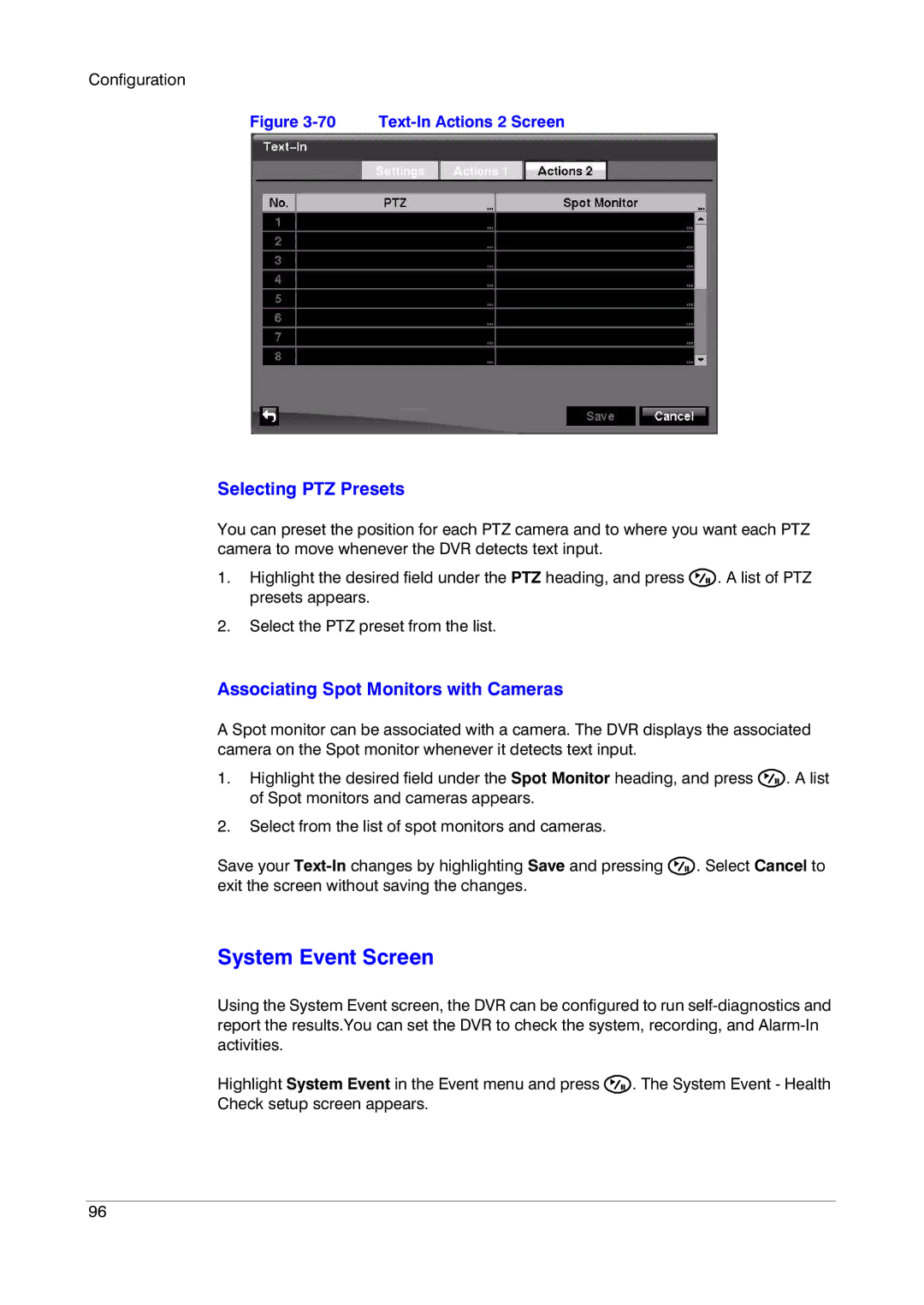 Insignia HRSD16 manual System Event Screen, Text-In Actions 2 Screen 