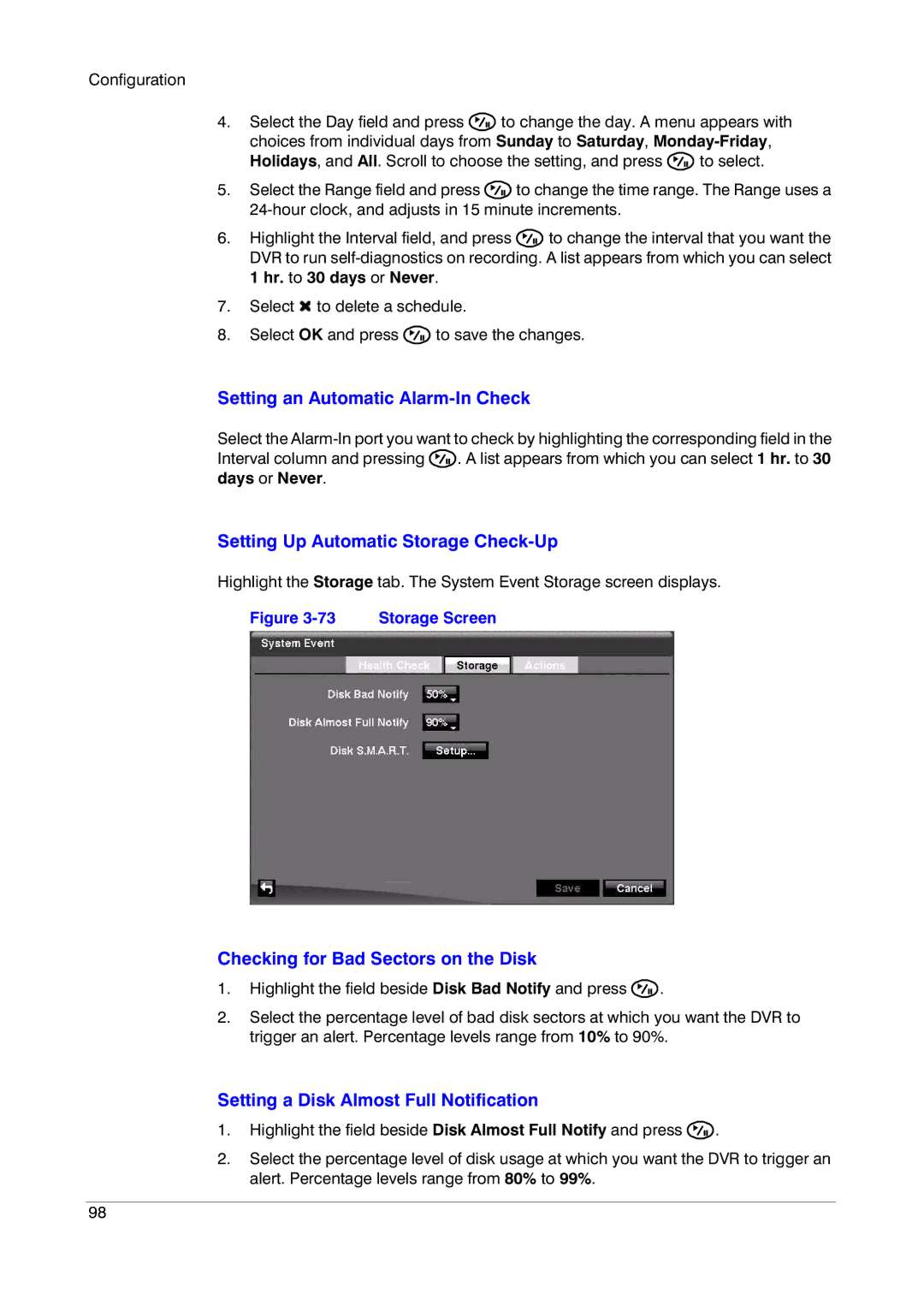 Insignia HRSD16 manual Setting an Automatic Alarm-In Check, Setting Up Automatic Storage Check-Up 