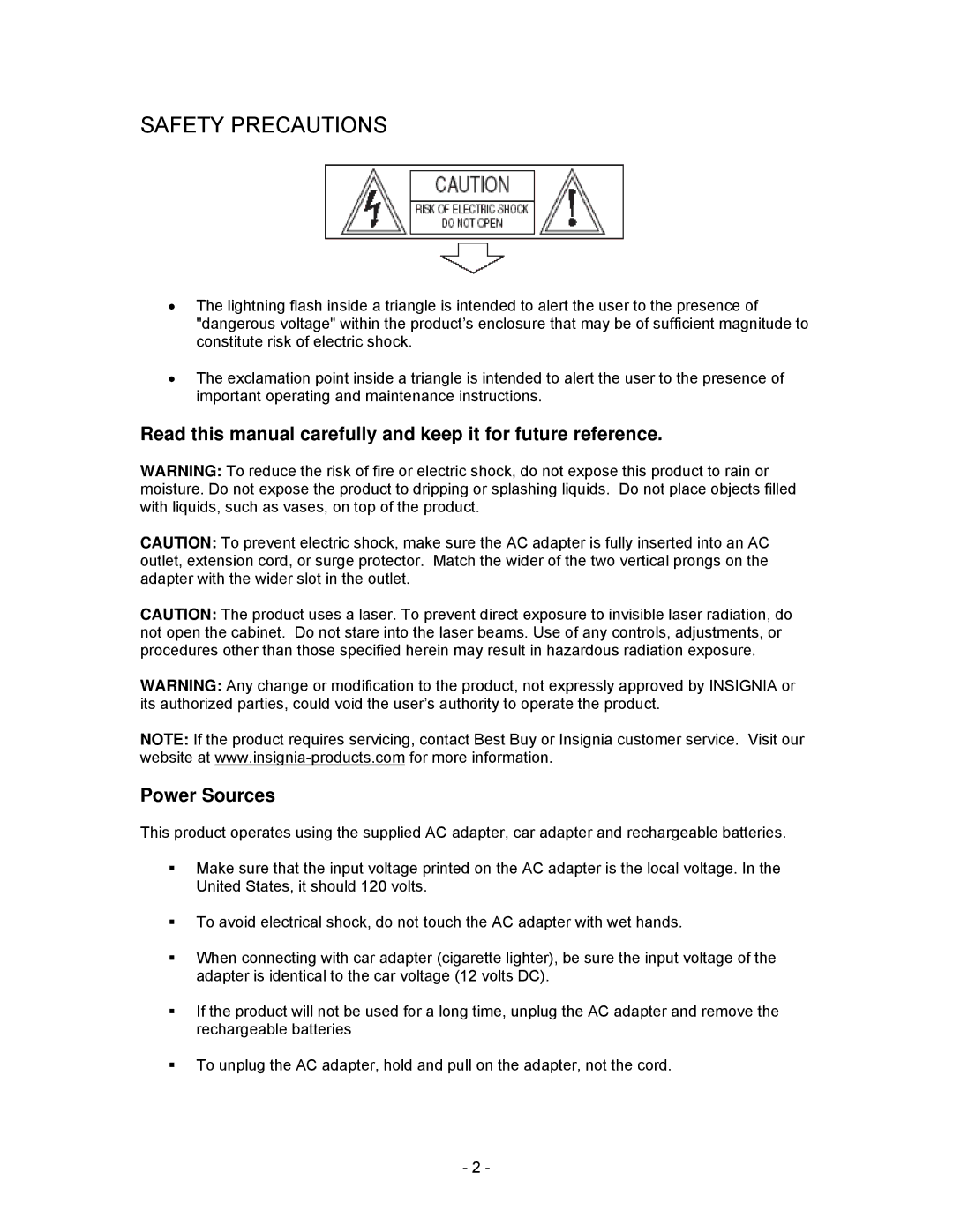 Insignia I-PD1020 important safety instructions Safety Precautions 