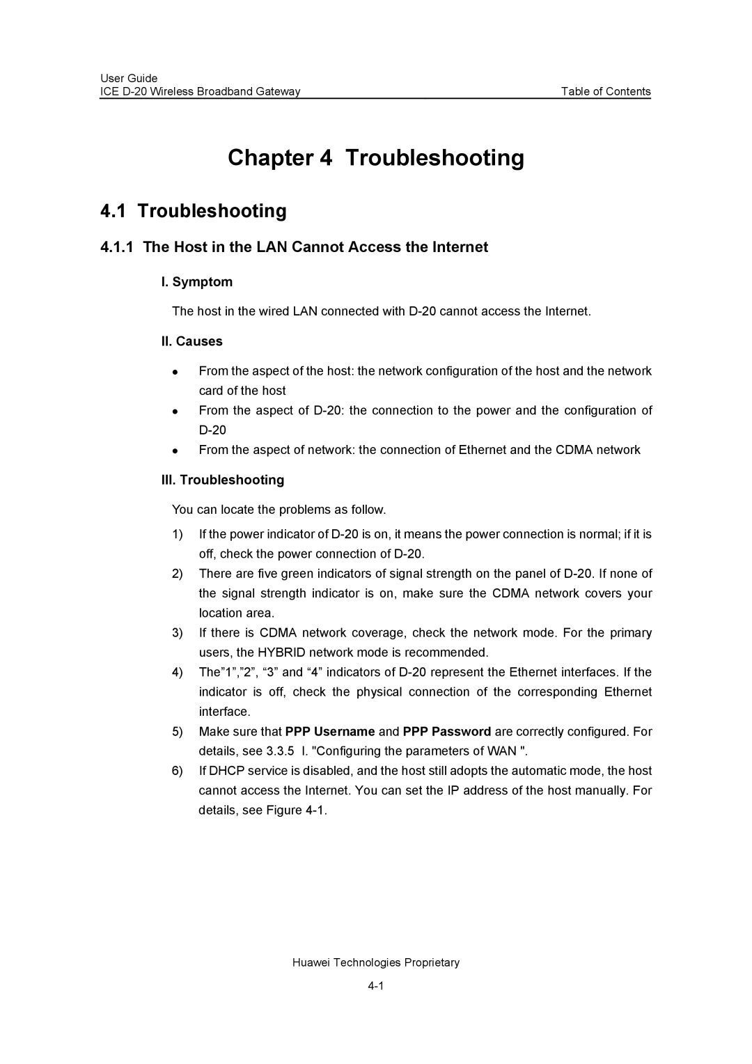 Insignia ICE D-20 EC506 manual Troubleshooting, Host in the LAN Cannot Access the Internet 