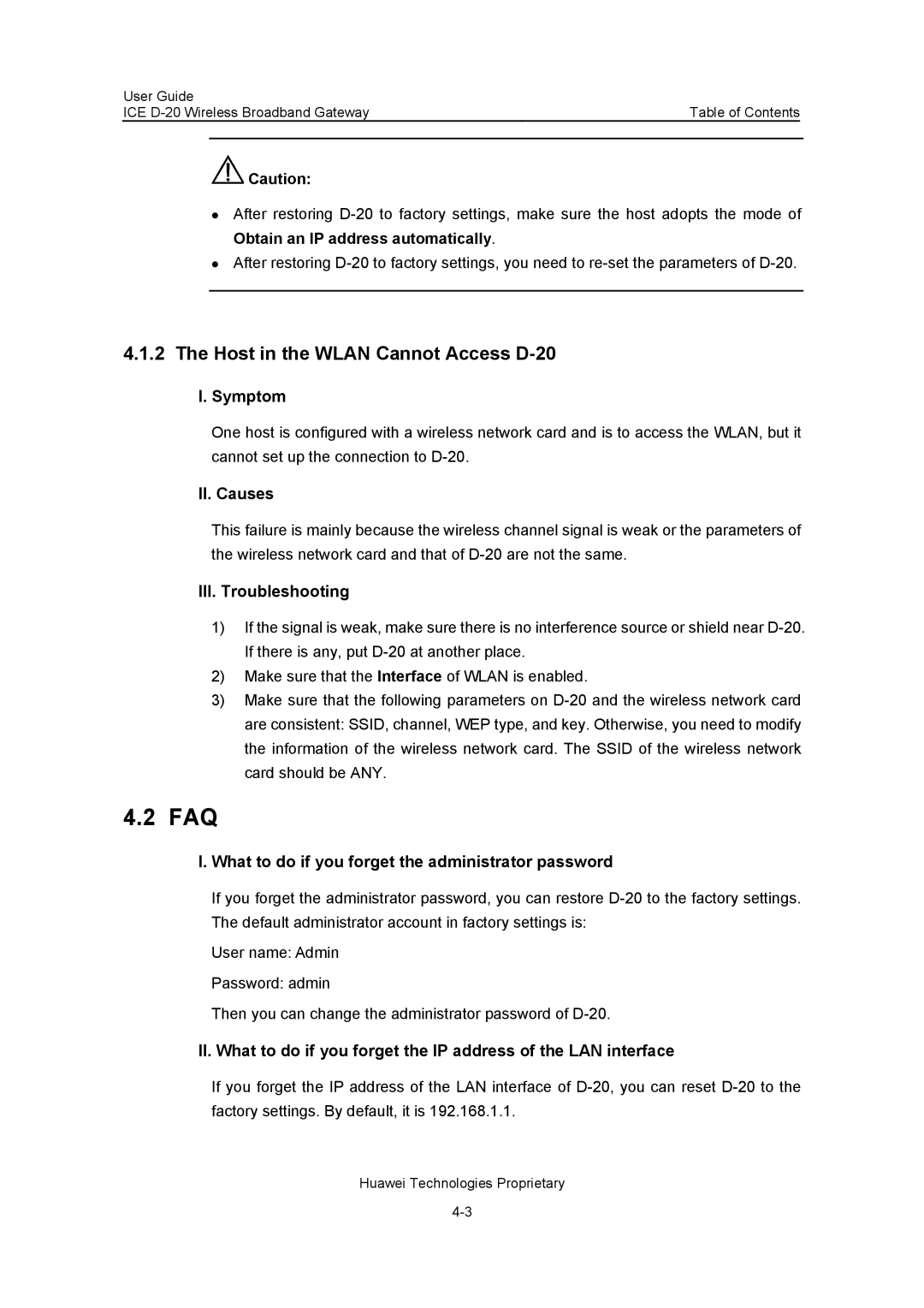 Insignia ICE D-20 EC506 Faq, Host in the Wlan Cannot Access D-20, What to do if you forget the administrator password 