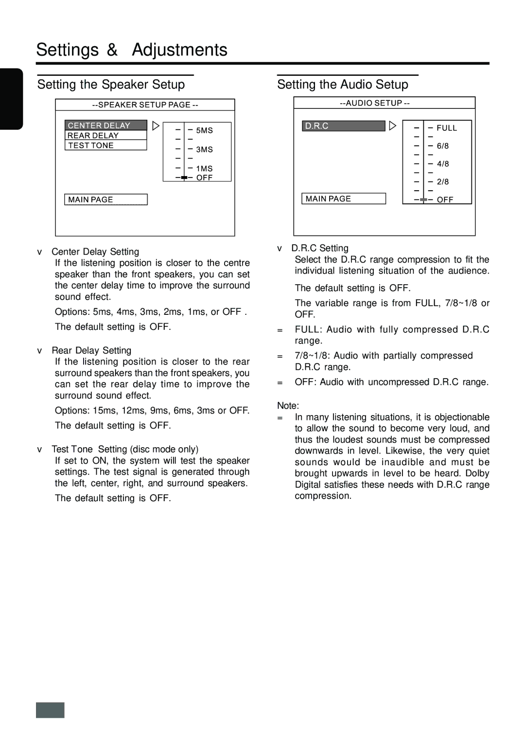 Insignia IS-HTIB102731 owner manual Setting the Speaker Setup, Setting the Audio Setup, R.C Setting 