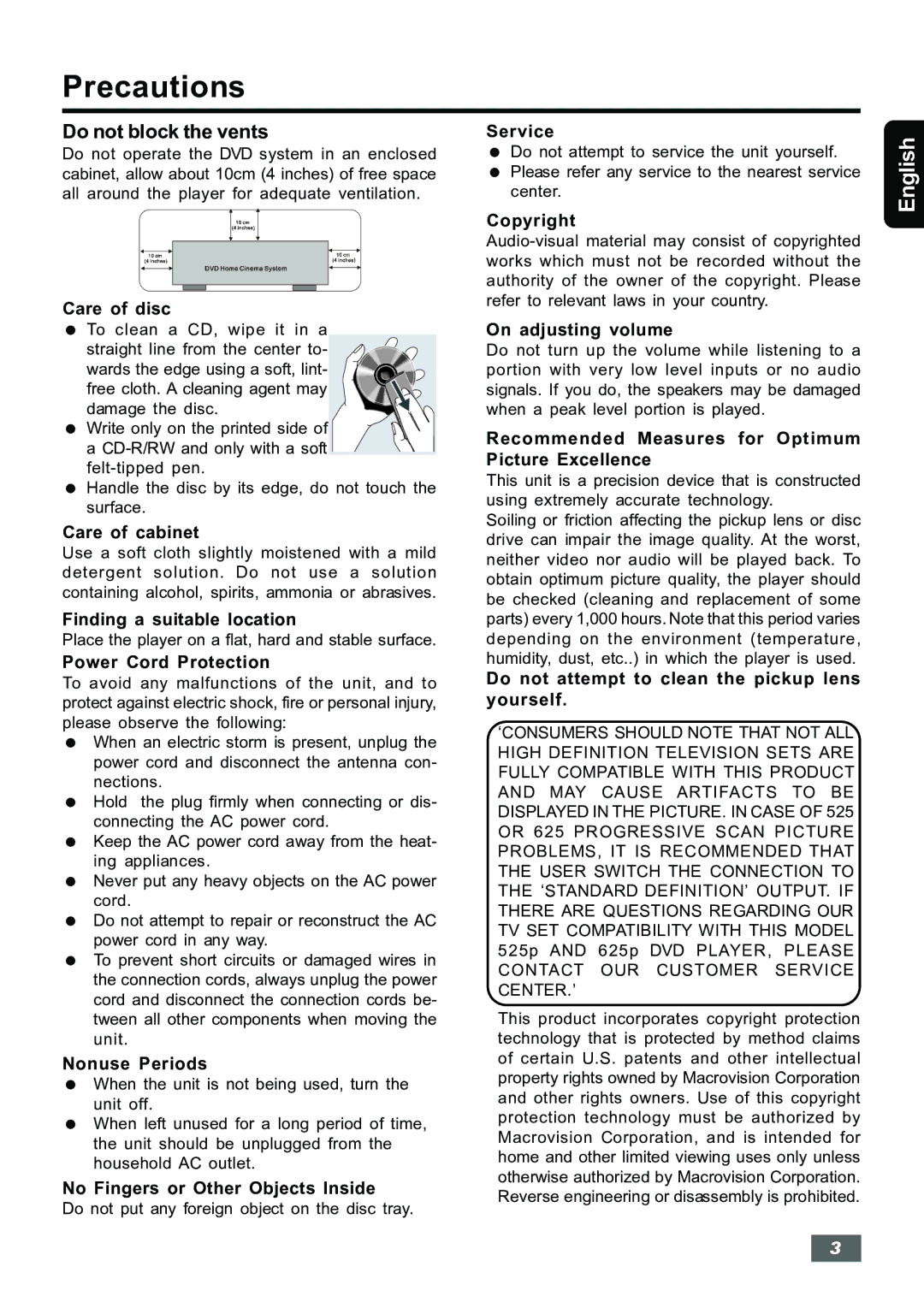 Insignia IS-HTIB102731 owner manual Precautions 