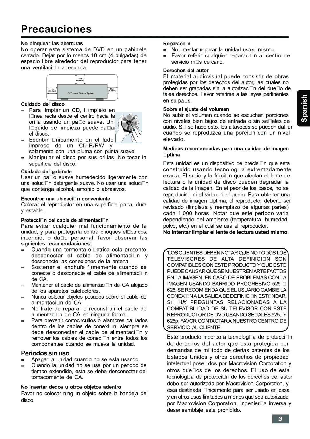 Insignia IS-HTIB102731 owner manual Precauciones, No intentar limpiar el lente de lectura usted mismo 