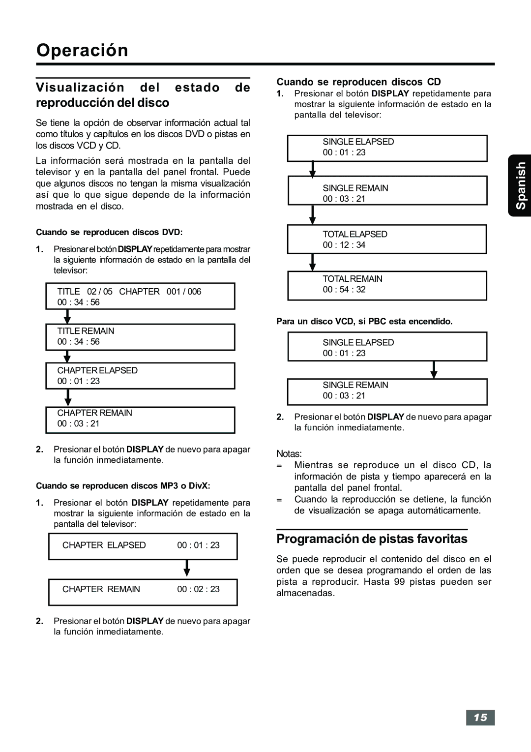 Insignia IS-HTIB102731 owner manual Visualización del estado de reproducción del disco, Programación de pistas favoritas 