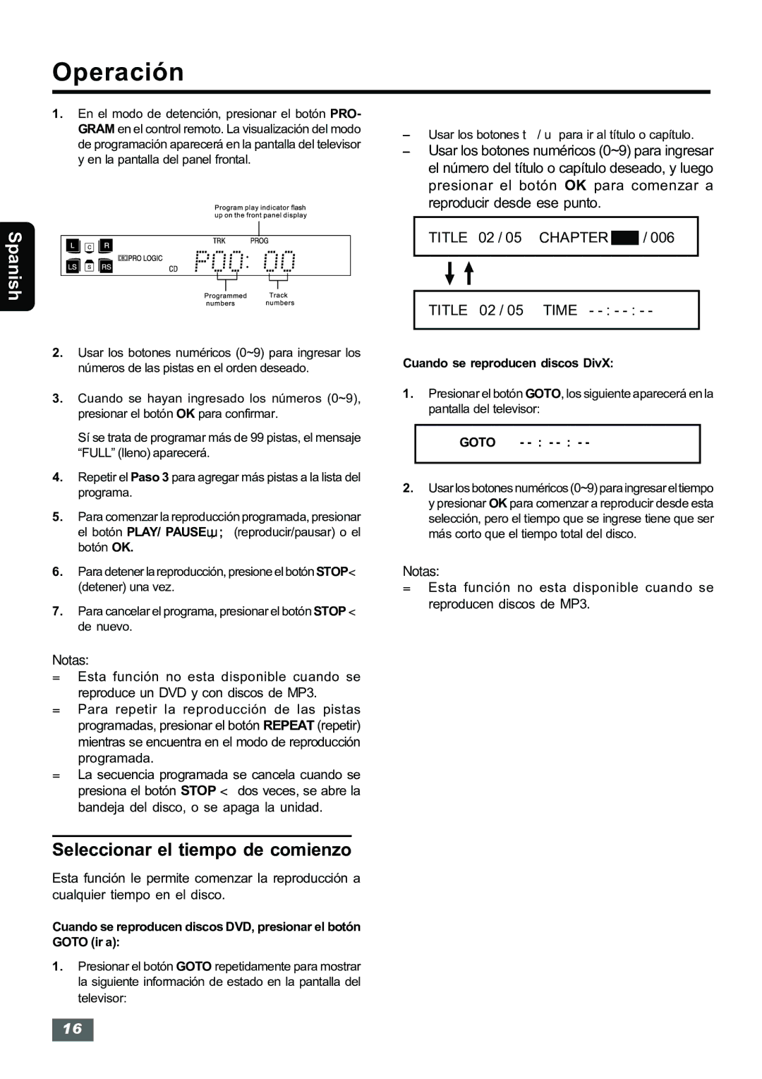 Insignia IS-HTIB102731 owner manual Seleccionar el tiempo de comienzo, Title 02 / 05 Title 02 / 05 Time 