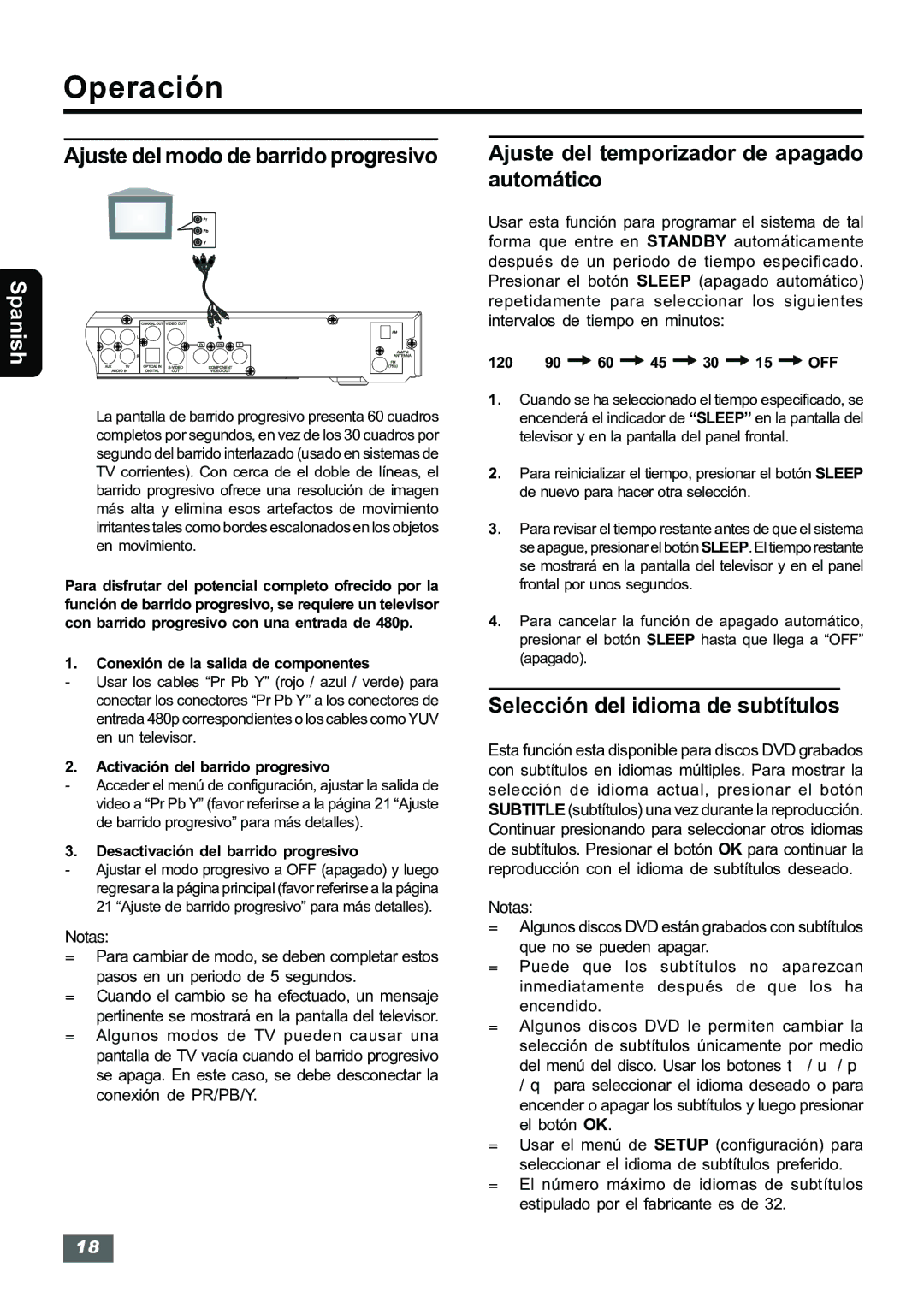 Insignia IS-HTIB102731 owner manual Selección del idioma de subtítulos, Desactivación del barrido progresivo 