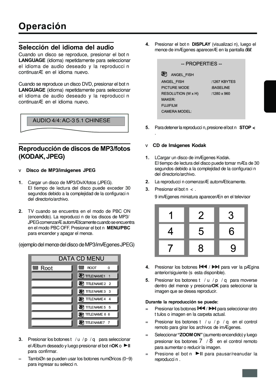 Insignia IS-HTIB102731 owner manual Selección del idioma del audio, Reproducción de discos de MP3/fotos KODAK, Jpeg 