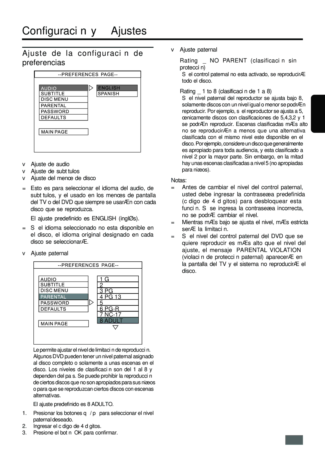 Insignia IS-HTIB102731 owner manual Ajuste de la configuración de, Preferencias 