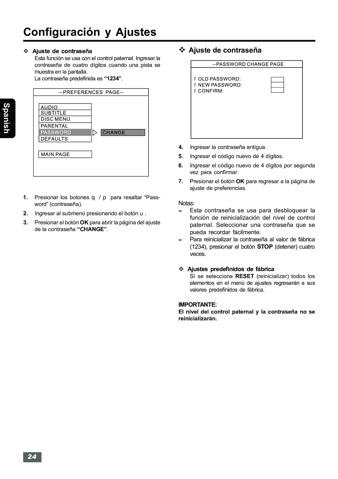 Insignia IS-HTIB102731 owner manual Ajuste de contraseña, Importante 