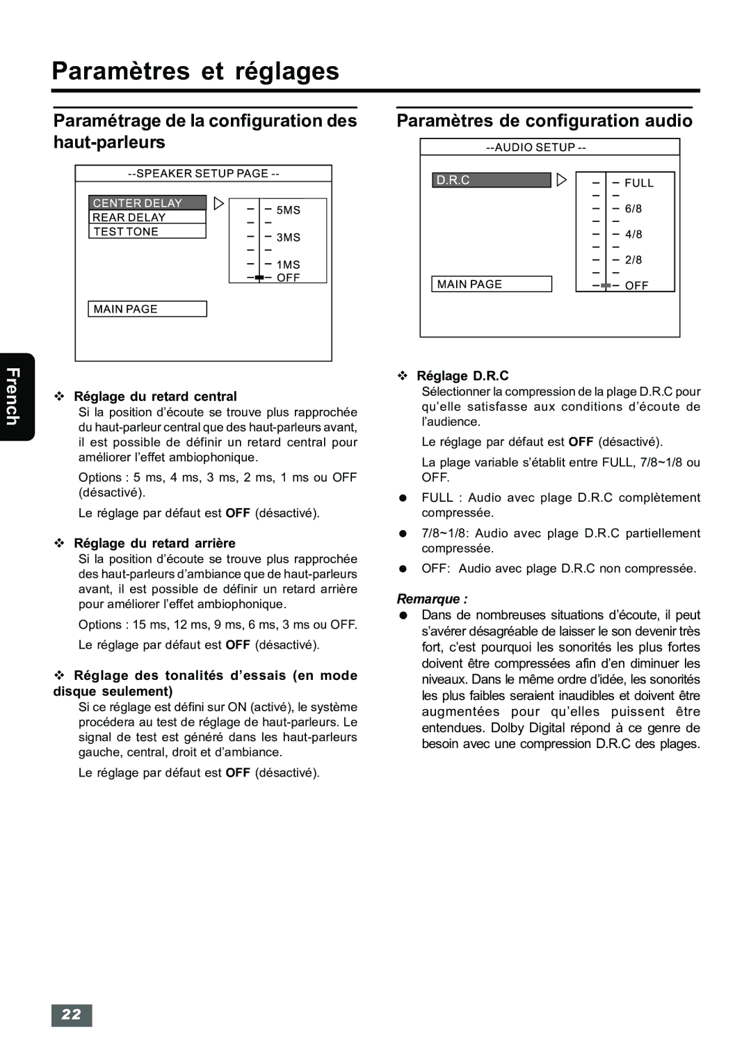 Insignia IS-HTIB102731 owner manual Paramétrage de la configuration des haut-parleurs, Paramètres de configuration audio 