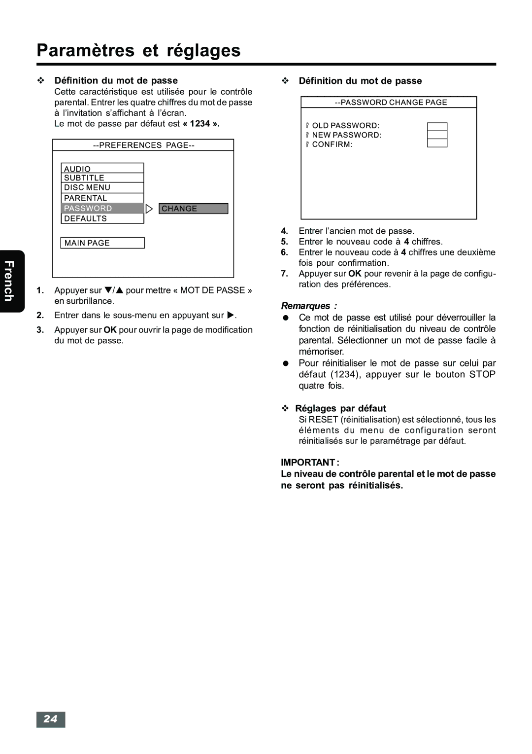 Insignia IS-HTIB102731 owner manual Définition du mot de passe 