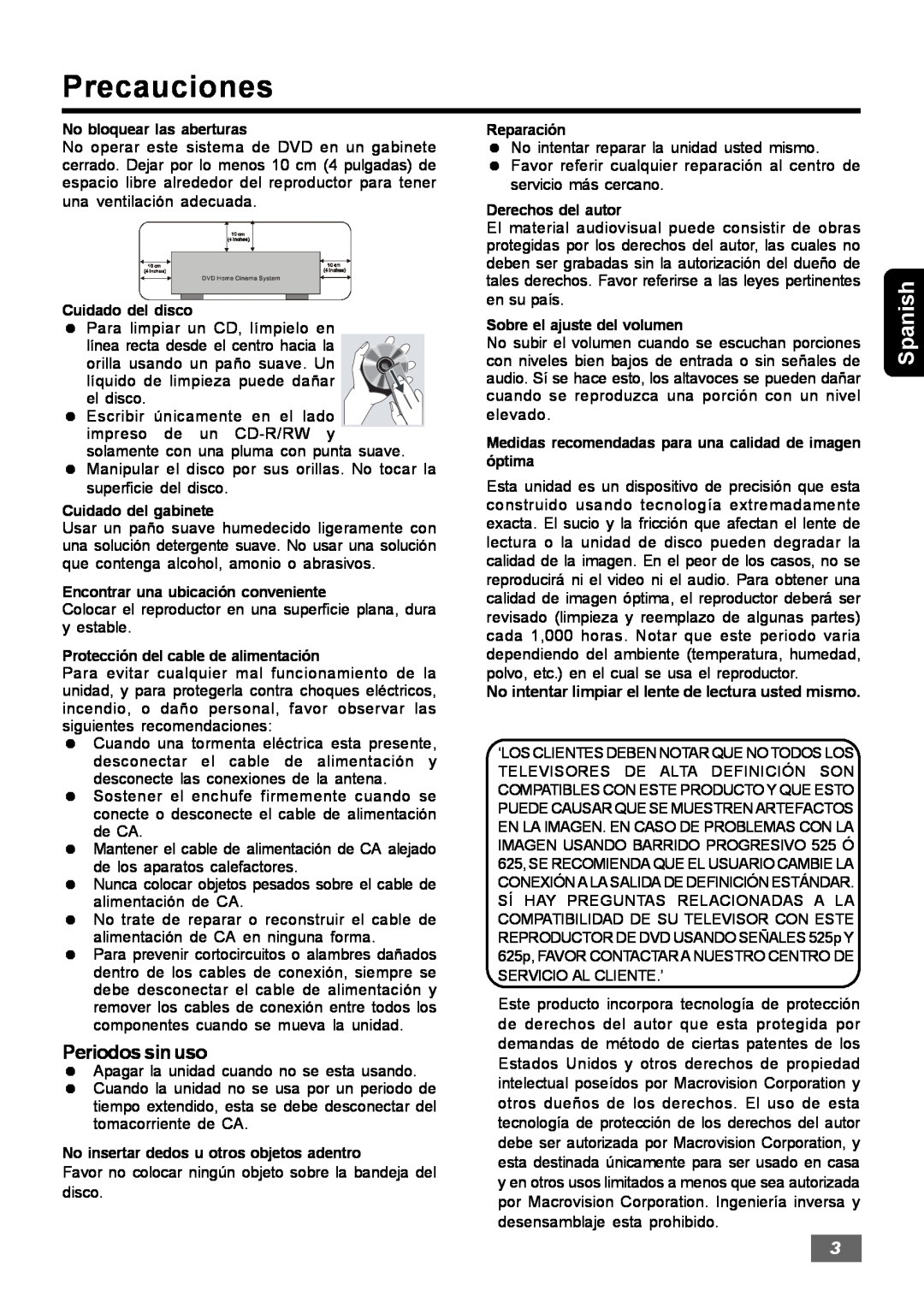 Insignia IS-HTIB102731 owner manual Precauciones, Periodos sin uso, Spanish 