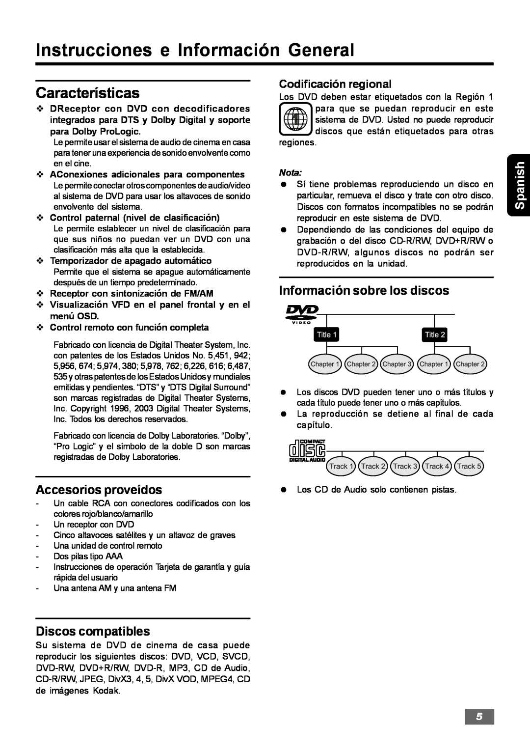Insignia IS-HTIB102731 Instrucciones e Información General, Características, Información sobre los discos, Spanish 