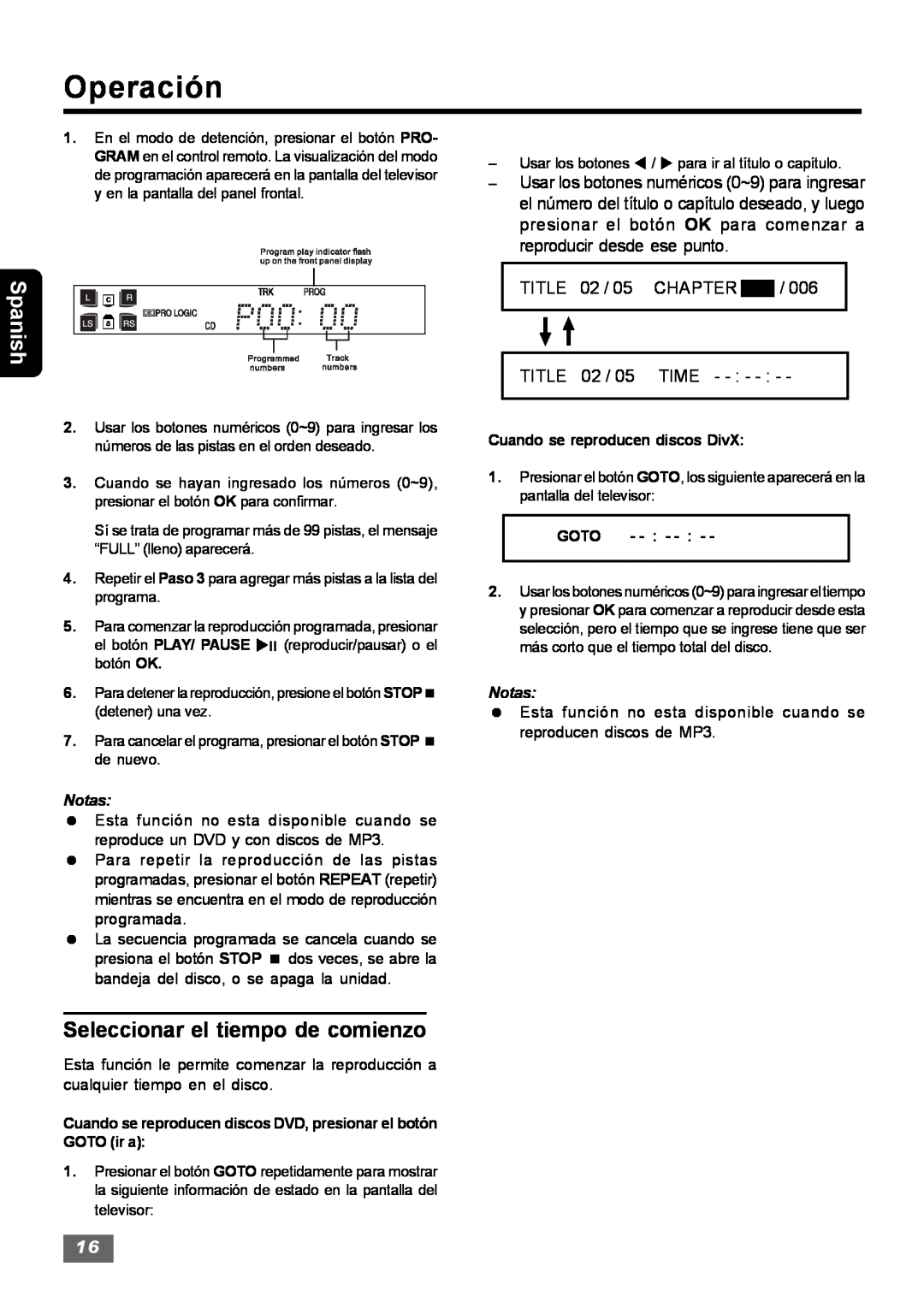 Insignia IS-HTIB102731 owner manual Seleccionar el tiempo de comienzo, Operación, Spanish 