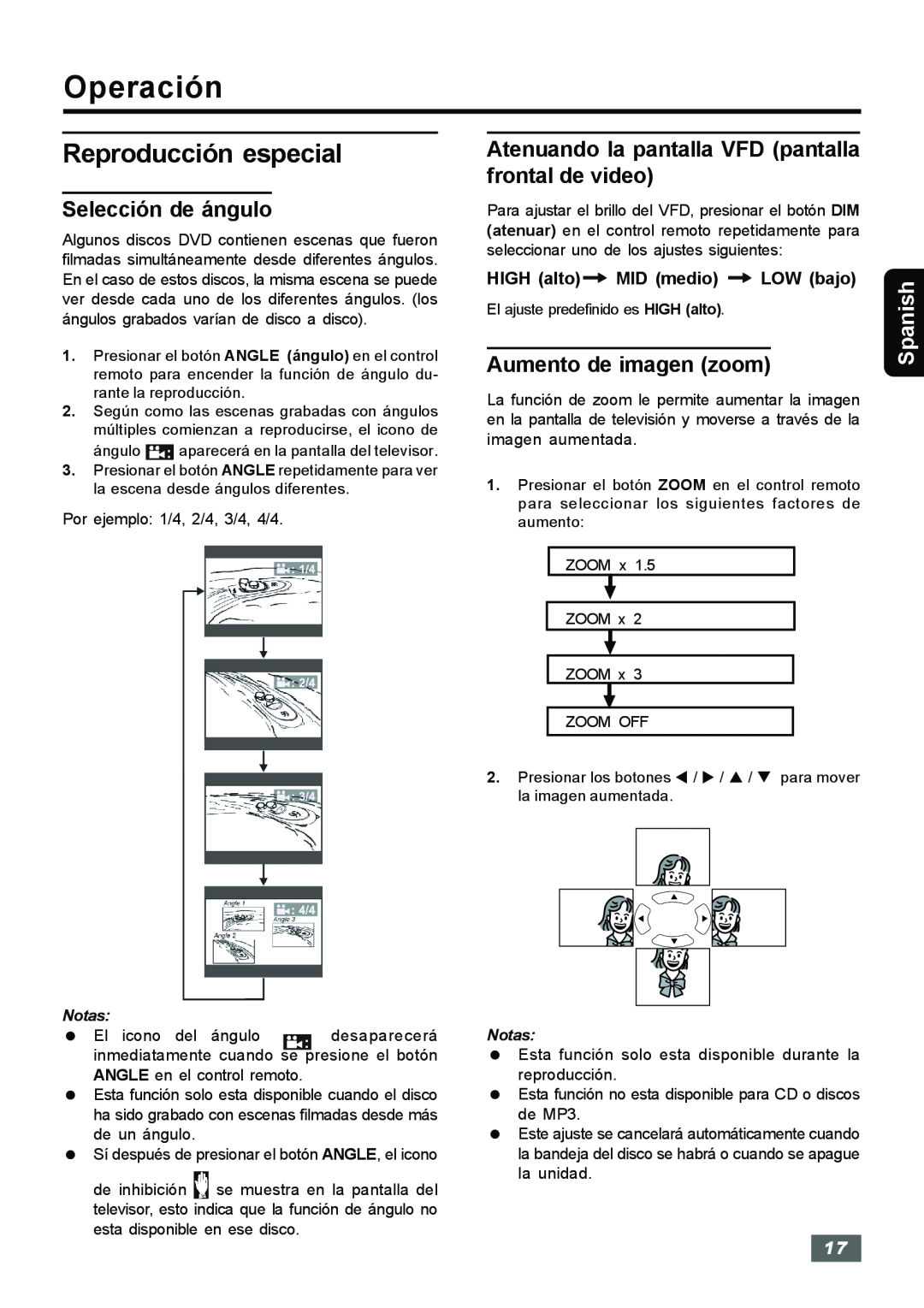 Insignia IS-HTIB102731 owner manual Reproducción especial, Selección de ángulo, Aumento de imagen zoom, Operación, Spanish 