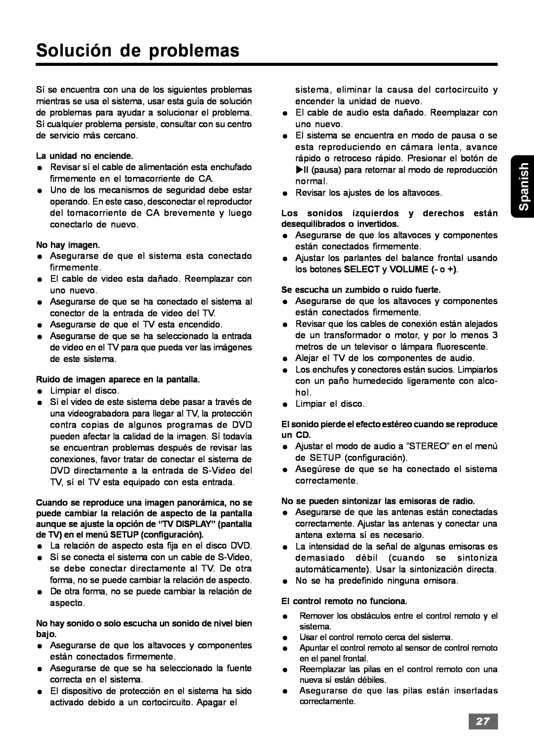 Insignia IS-HTIB102731 owner manual Solución de problemas, Spanish 