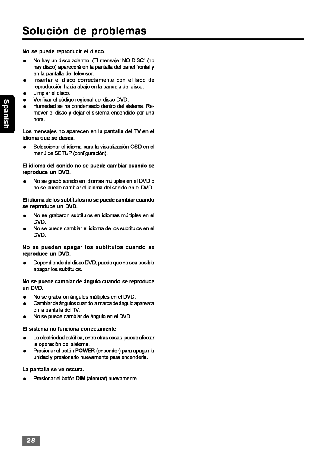 Insignia IS-HTIB102731 owner manual Solución de problemas, Spanish, No se puede reproducir el disco 