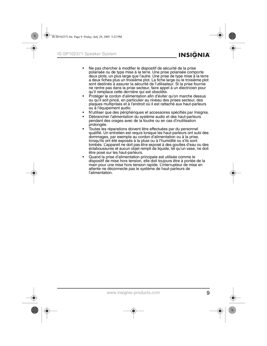 Insignia manual IS-SP102371.fm Page 9 Friday, July 29, 2005 523 PM 