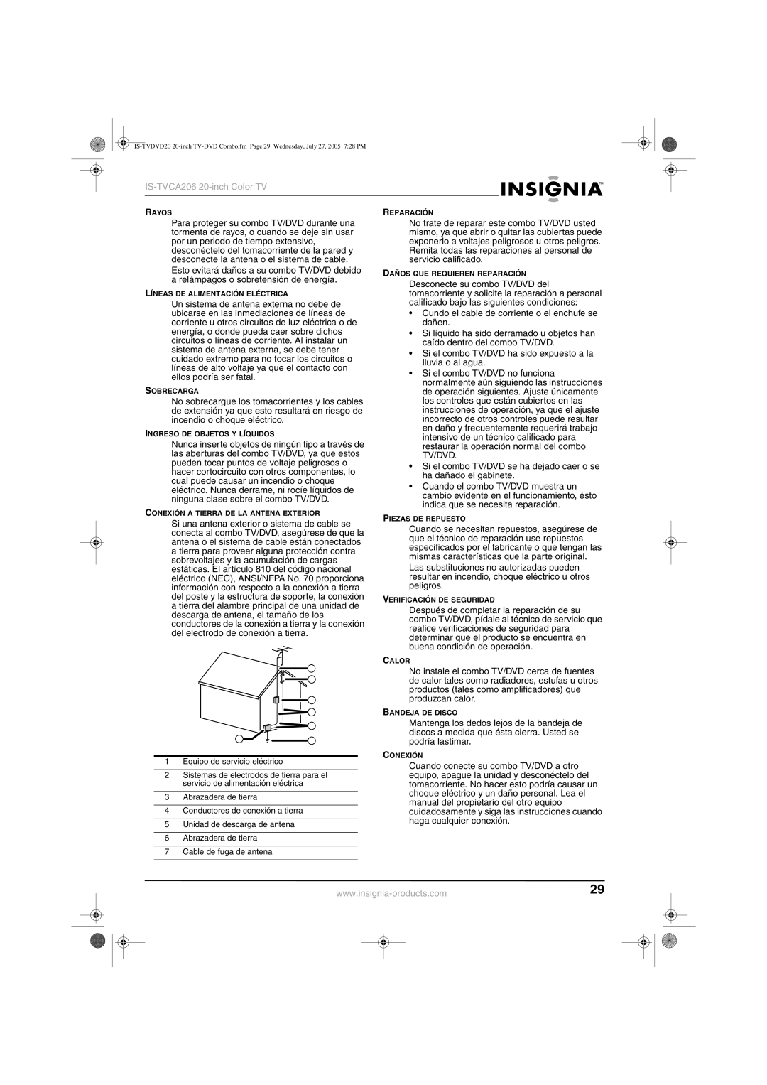 Insignia IS-TVDVD20 manual Equipo de servicio eléctrico 