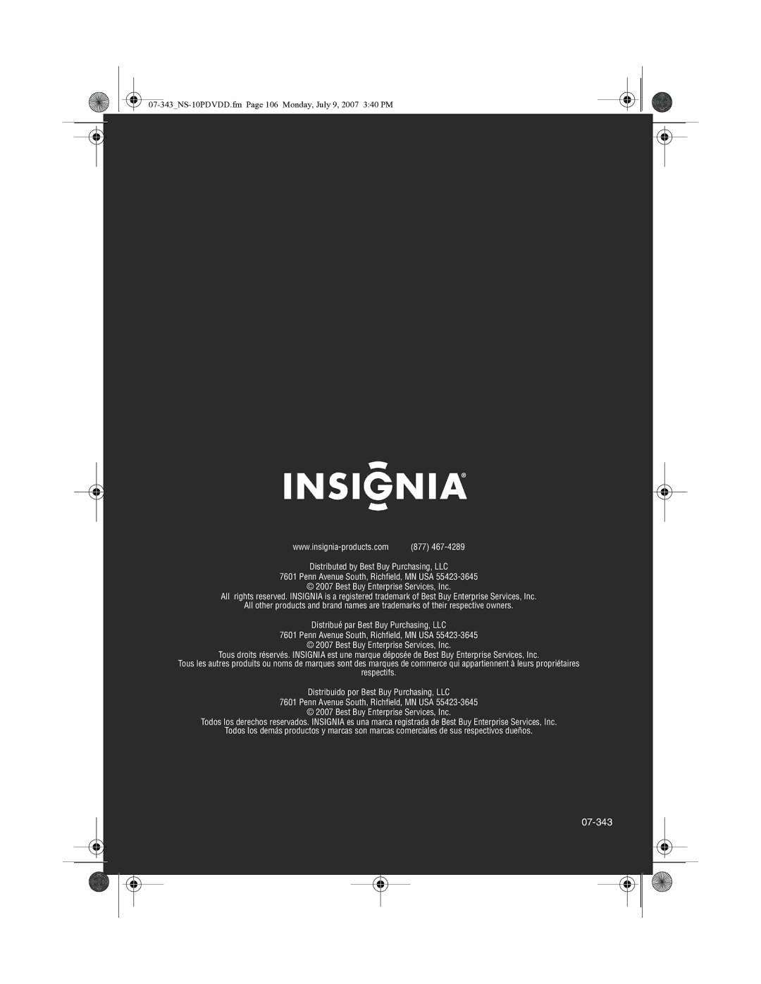 Insignia NS-10PDVDD manual 07-343 