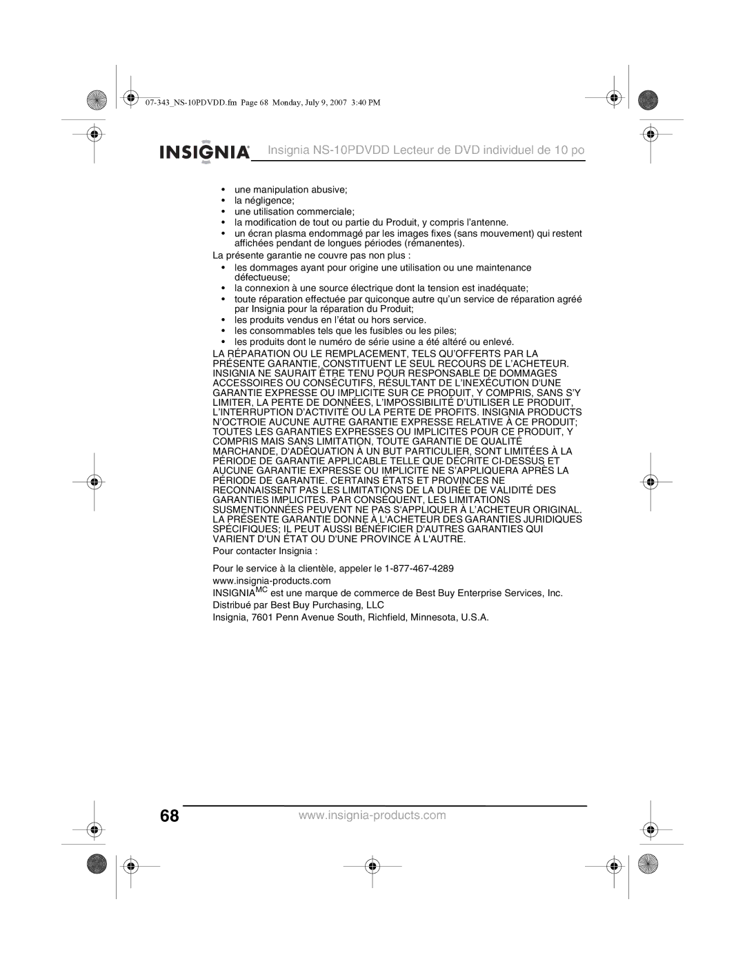 Insignia manual 07-343NS-10PDVDD.fm Page 68 Monday, July 9, 2007 340 PM 