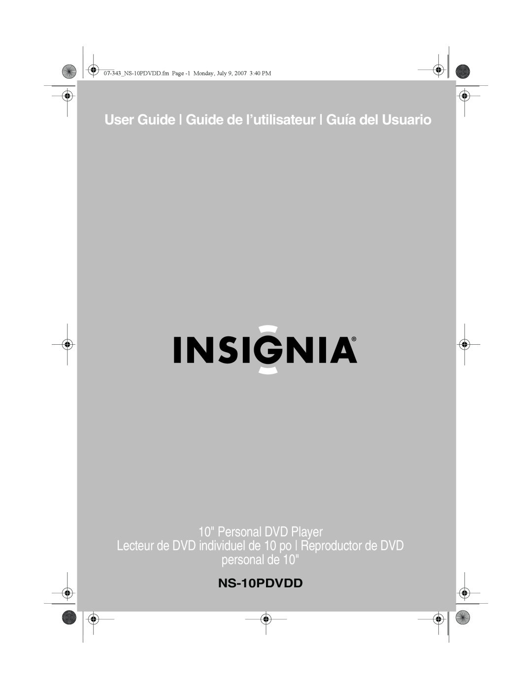 Insignia NS-10PDVDD manual User Guide Guide de l’utilisateur Guía del Usuario, Personal DVD Player 