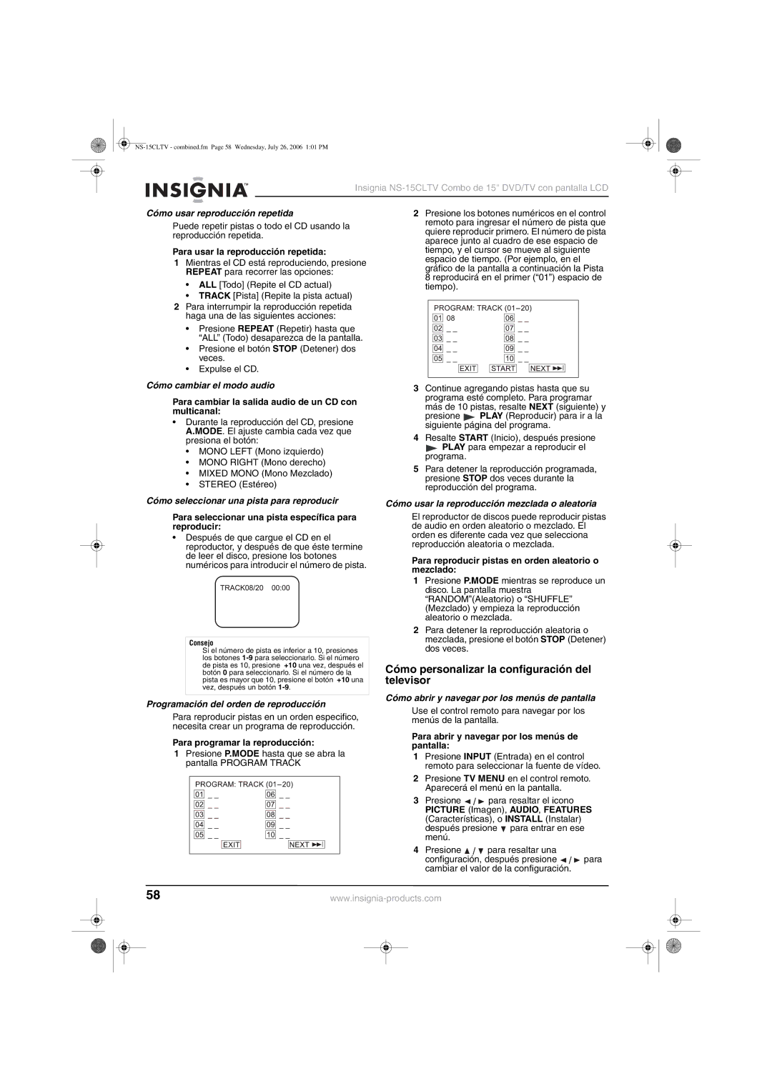 Insignia NS-15cltv manual Cómo personalizar la configuración del, Televisor, Cómo cambiar el modo audio 