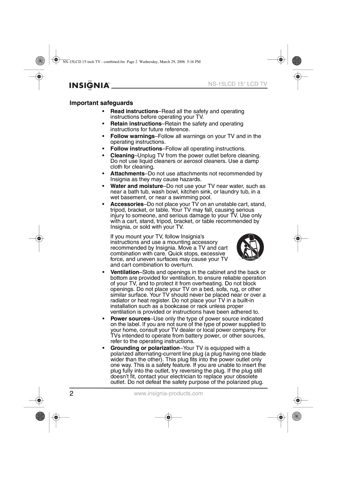 Insignia NS-15LCD manual Important safeguards 