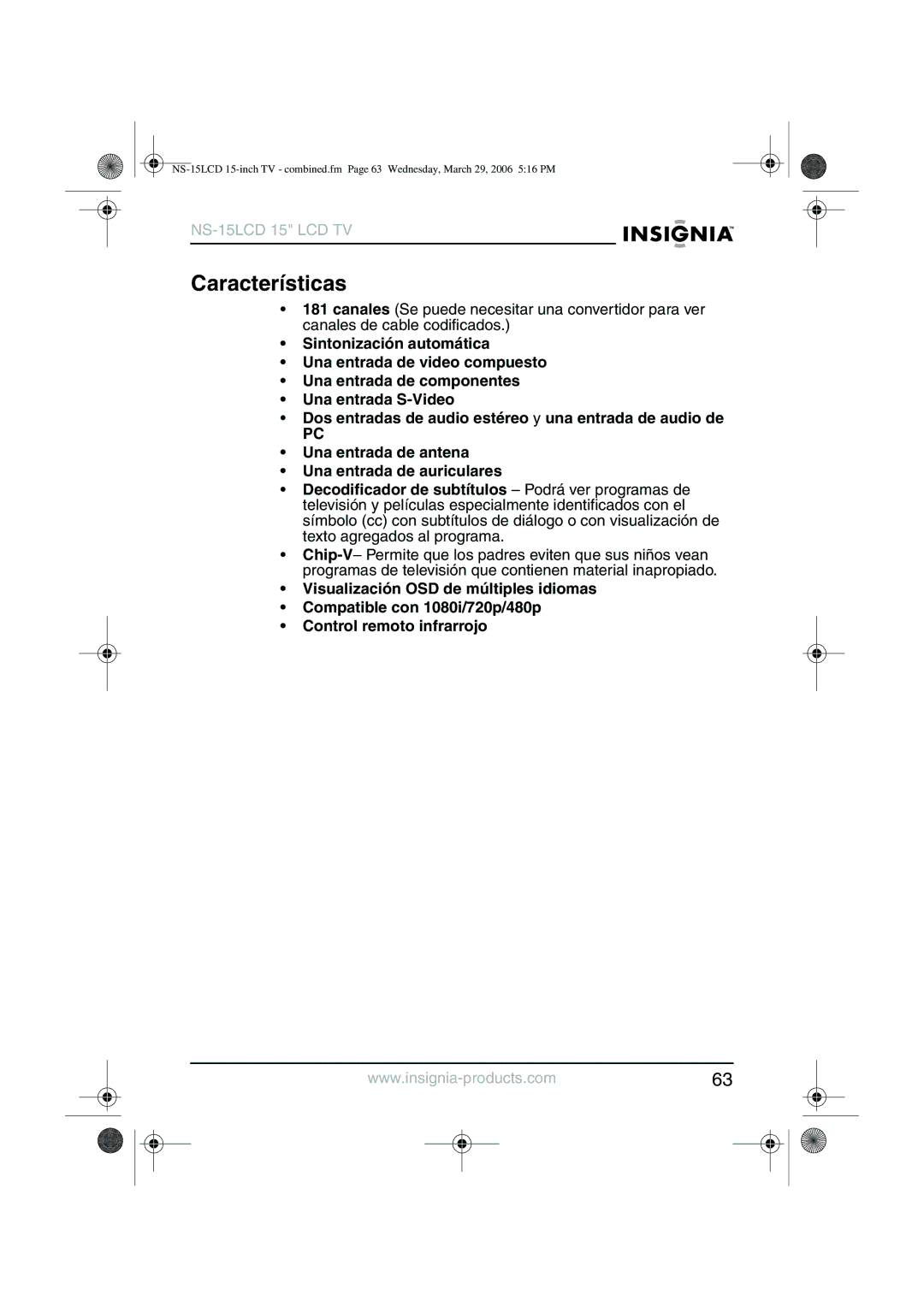 Insignia NS-15LCD manual Características 