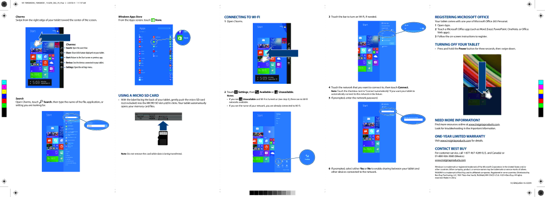 Insignia NS-15MS0832B Using a Micro SD Card, Connecting to WI-FI, Registering Microsoft Office, Turning OFF Your Tablet 