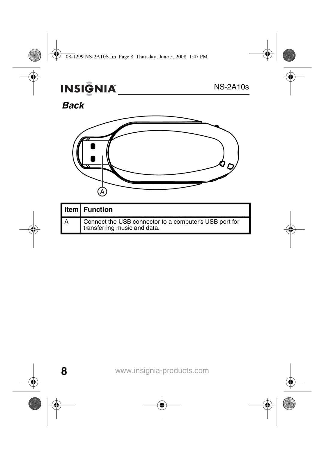 Insignia NS-2A10S manual Back 