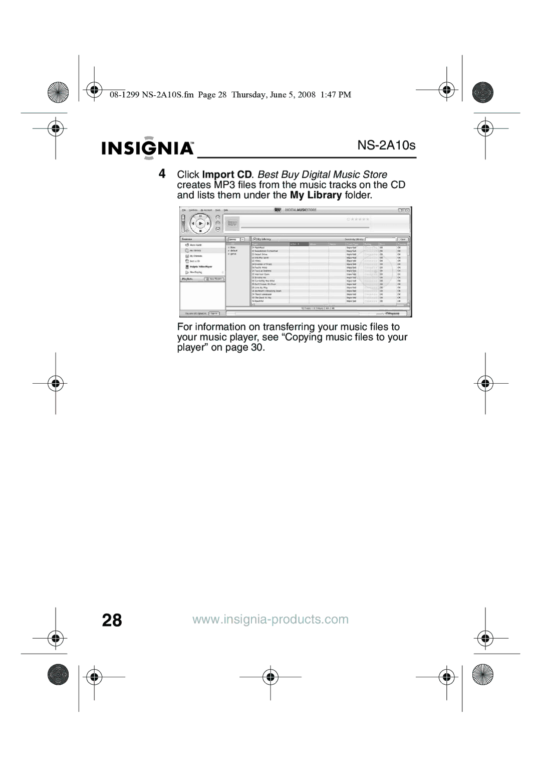 Insignia manual 08-1299 NS-2A10S.fm Page 28 Thursday, June 5, 2008 147 PM 